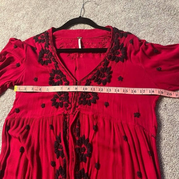Gorgeous red/magenta dress with floral black embroidery by Free People - Picture 9 of 13